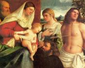 塞巴斯蒂亚诺 德尔 皮翁博 : The Holy Family with Saints Catherine and Sebastian and a Donor